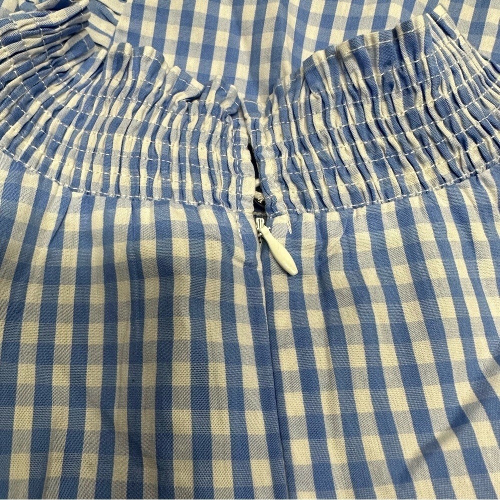 English Factory Blue Gingham Ruffle Blouse size M NWT - Picture 7 of 9